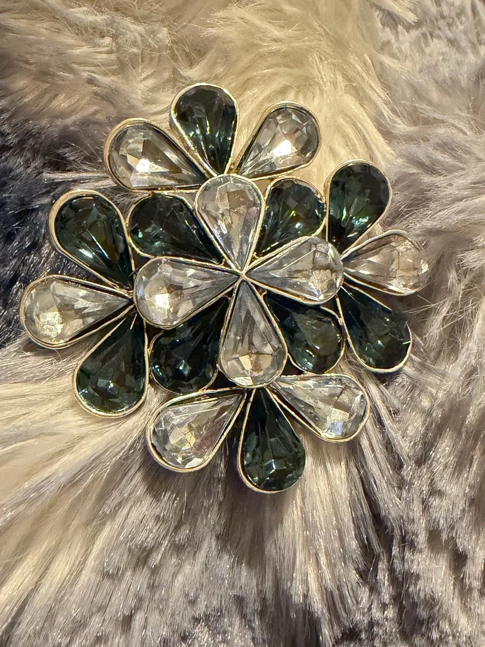 Crystal Floral Brooch - Clear & Sapphire Blue Stones